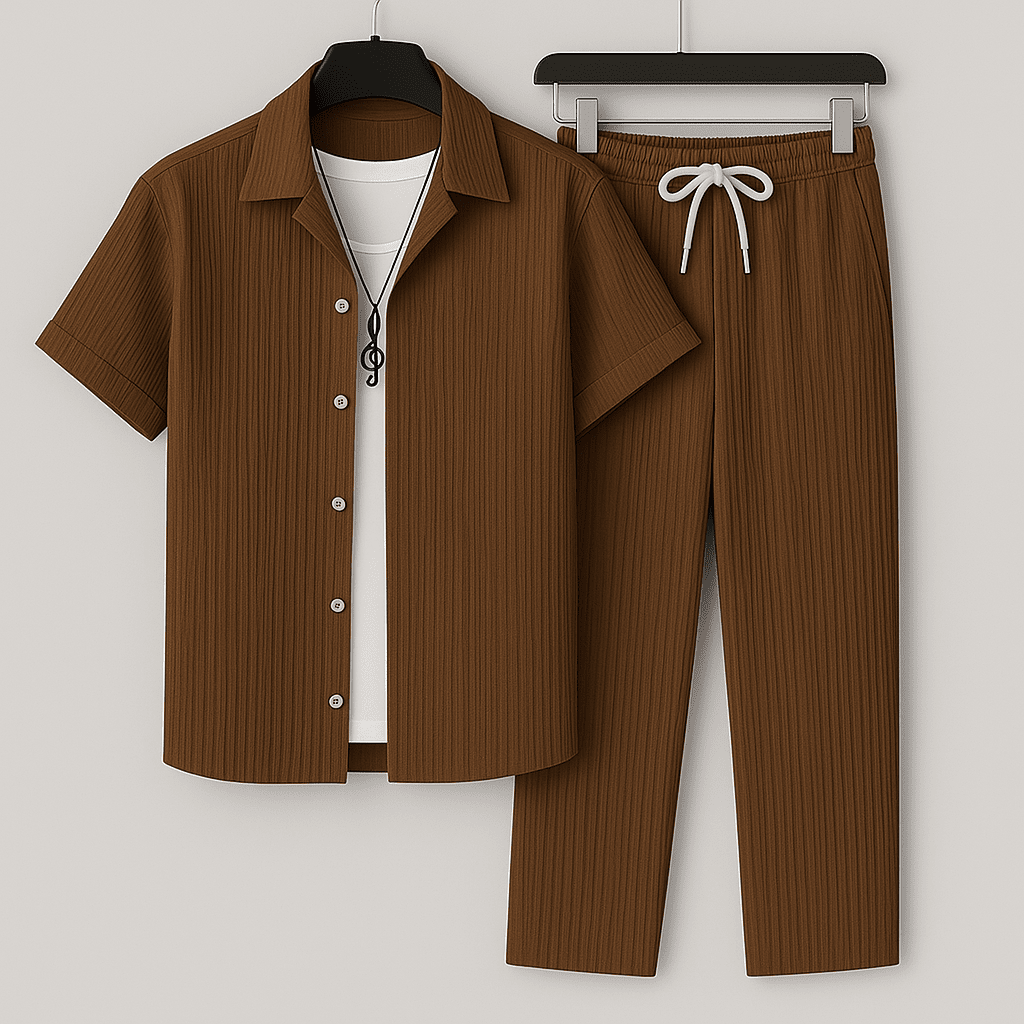 Weißes Herren Leinen Set | Lässiges Sommer Outfit [ Herrenkollektion - Leinensets - Frühling & Sommer '25 ] 294 - Weißes Herren Leinen Set Gratti Offiziell Braun XS 