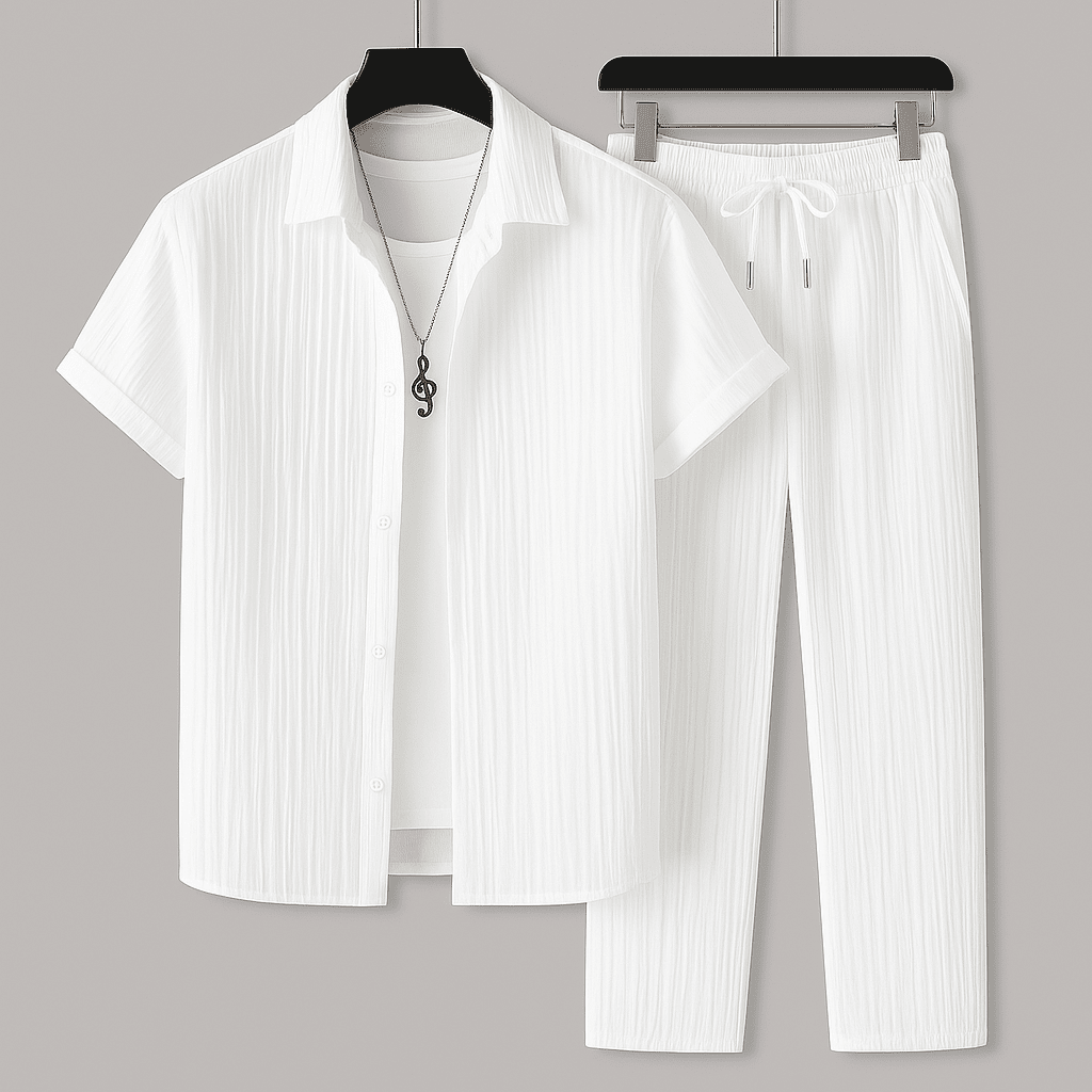 Weißes Herren Leinen Set | Lässiges Sommer Outfit [ Herrenkollektion - Leinensets - Frühling & Sommer '25 ] 294 - Weißes Herren Leinen Set Gratti Offiziell Weiß XS 